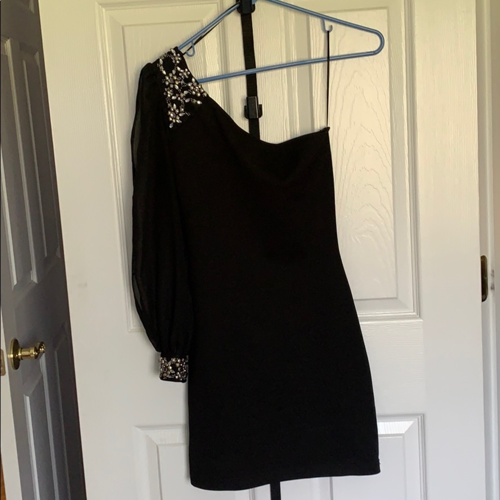 ASOS petite One Shoulder black fitted dress